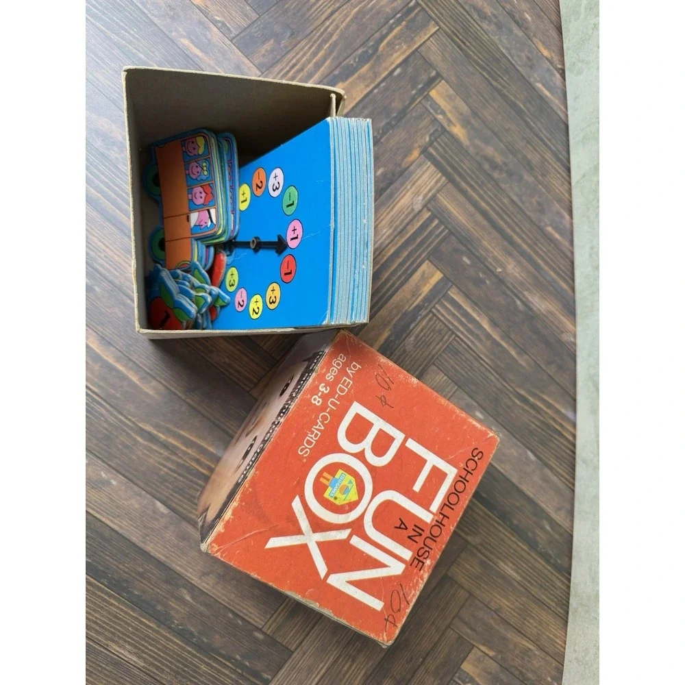 Vintage 1969 Ed-U-Cards Fun Box Plus and Minus Schoolbus Game
